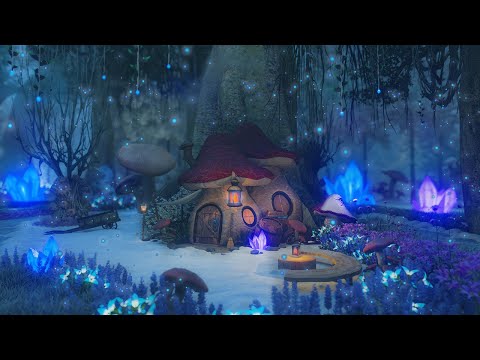 Winter Enchanted Forest Night Ambience 🍄❄️Occasional Snowfall, Soothing Chimes & Mystical Atmosphere