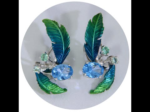 Cercei Argint 925 Aluminiu Cubic Zirconia Model Organic Degrade Bleu Verde