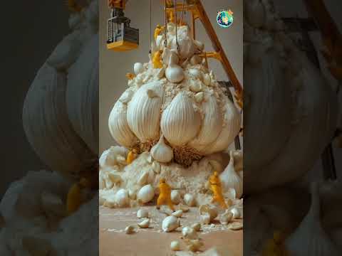 Garlic Press Crush: Yellow-Clad Workers Create a Giant Flavor Infusion 🧄 #shorts #tiny #tinyworld