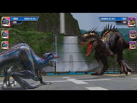 INDORAPTOR GEN 2 VS INDOMINUS REX GEN 2 - JURASSIC DINOSAUR BATTLE || JURASSIC WORLD THE GAME