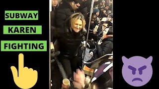Aggressive Karen Attacking Passengers On Subway