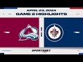 NHL Game 2 Highlights | Avalanche vs. Jets - April 23, 2024