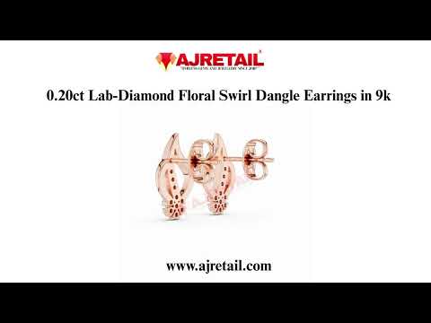 💎 0.20ct Lab-Diamond Floral Swirl Dangle Earrings | 9K Gold ✨