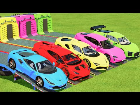 TRANSPORTING COLORED SUPERCARS WITH MAN TRANSPORTER TRUCK - Farming Simulator 22