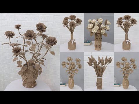 5 Beautiful and Simple Jute flower vase  | Home decorating ideas
