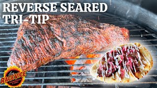 TRI-TIP FLATBREAD REVERSE SEARED W/Horseradish Sauce & Pickled Red Onions | @GrillwithWeber