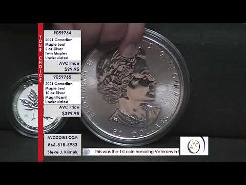 2021 Uncirculated Canadian Maple Leaf 2 oz Silver - Twin Maples and 10 oz Silver - Magnificent