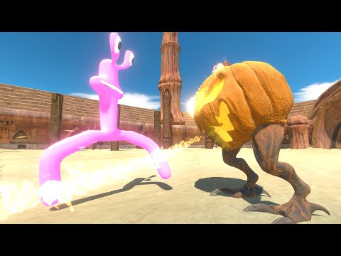 Pumkin Lantern Halloween vs Rainbow Friends Pink - Animal Revolt Battle Simulator