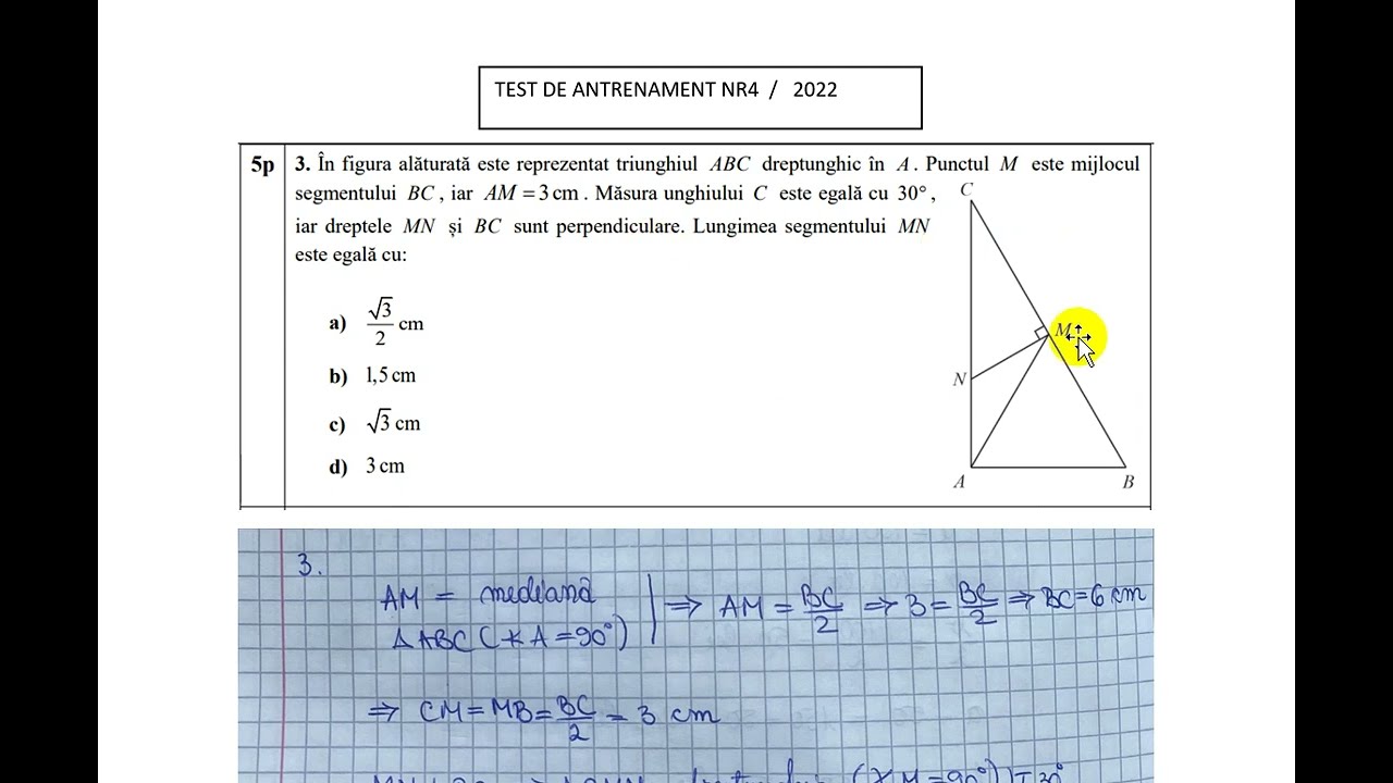 În figura al?turat? este reprezentat triunghiul ABC dreptunghic în A. Punctul M este mijlocul seg