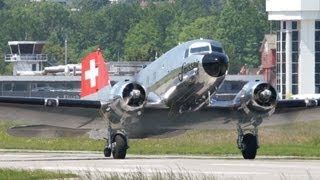 preview picture of video 'Swissair DC-3 Grand Old Lady Take Off at Airport Bern-Belp'