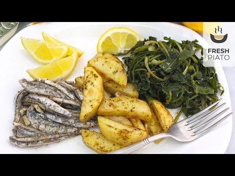 Anchovy oven baked with Garlic, Oregano and Lemon Potatoes | Fresh Piato