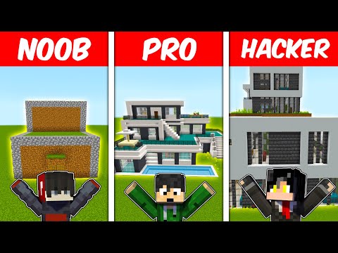 NOOB vs PRO vs HACKER: Modern Mansion Build Challenge | Minecraft! (Tagalog)