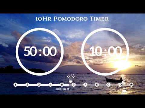 50 Minute Pomodoro Timer 🌊Ocean Wave Sound 파도 ASMR 📚10-Hour Study ⏱Pomodoro 50/10, 50 min x 10 sets