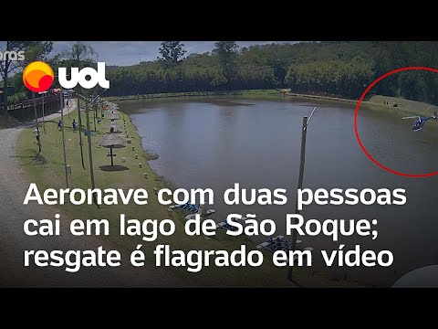 Helicóptero com 2 pessoas cai em lago em São Roque; vídeo mostra homem nadando para ajudar vítimas