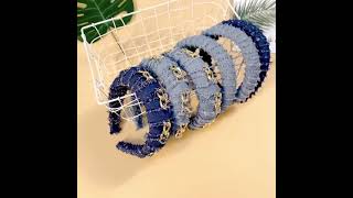 Women Denim Fabric Hair Hoop Solid Color Chain Hairband Girl Twisted Sponge Headband Fashion