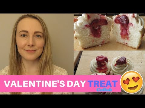 Valentine's Day Treats -  Strawberry Filled Vanilla Cupcakes | FIRST COLLAB 2018 | Felicia Crowe93