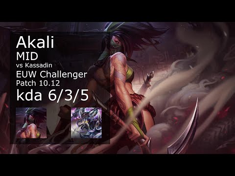 Akali vs Kassadin Mid - EUW Challenger 6/3/5 Patch 10.12 Gameplay