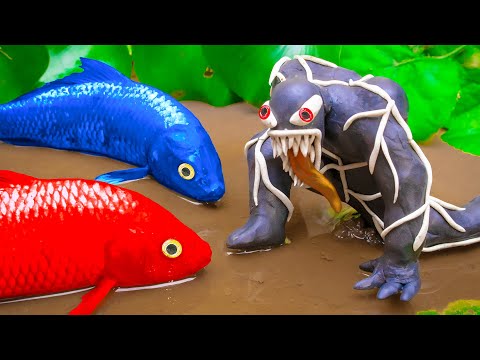 Mud Survival Koi Fish Fight Venom, Spiderman, Eel - Funny Animails Stop Motion Fish In Mud - Coco