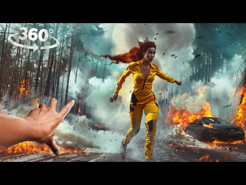 360° Survive a Tornado Rollercoaster - Escaping Our Burning Car VR 360 Video 4K Ultra HD