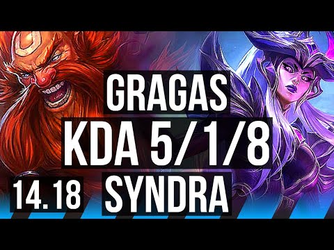 GRAGAS vs SYNDRA (MID) | 5/1/8, 1000+ games | NA Grandmaster | 14.18