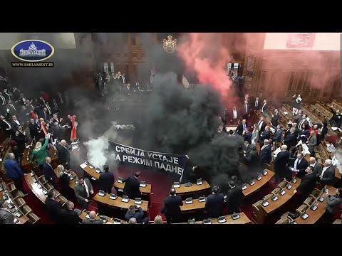 Video Thumbnail: Serbia's opposition disrupts parliament with flares and suspected tear gas | AFP
