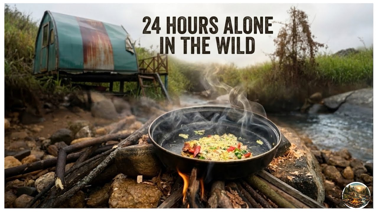 24 Hours of Solitude | Survival cooking in an Abandoned Campsite 