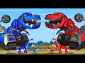 BRACHIOSAURUS Vs T REX TRICERATOPS DINOSAURS Excavator Tractor Truck Who Is The King Of Monster