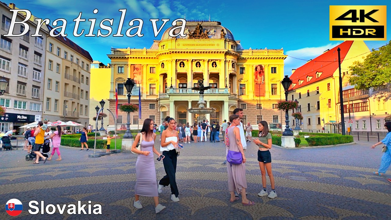 Immersive street-level walking tour through Bratislava, Slovakia, showcasing authentic urban landscapes, local architecture, and the vibrant atmosphere of the city's neighborhoods