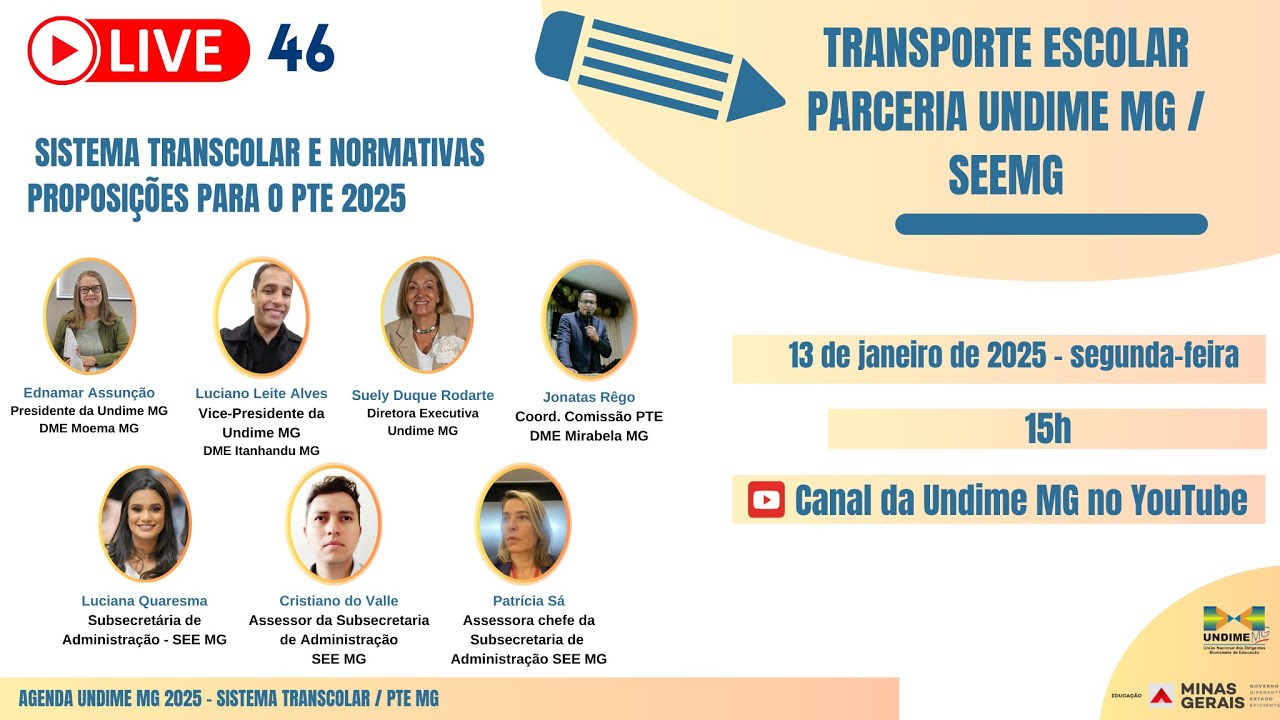 Live 46 - Programa de Transporte Escolar MG 2025: Sistema TRANSCOLAR e normativas