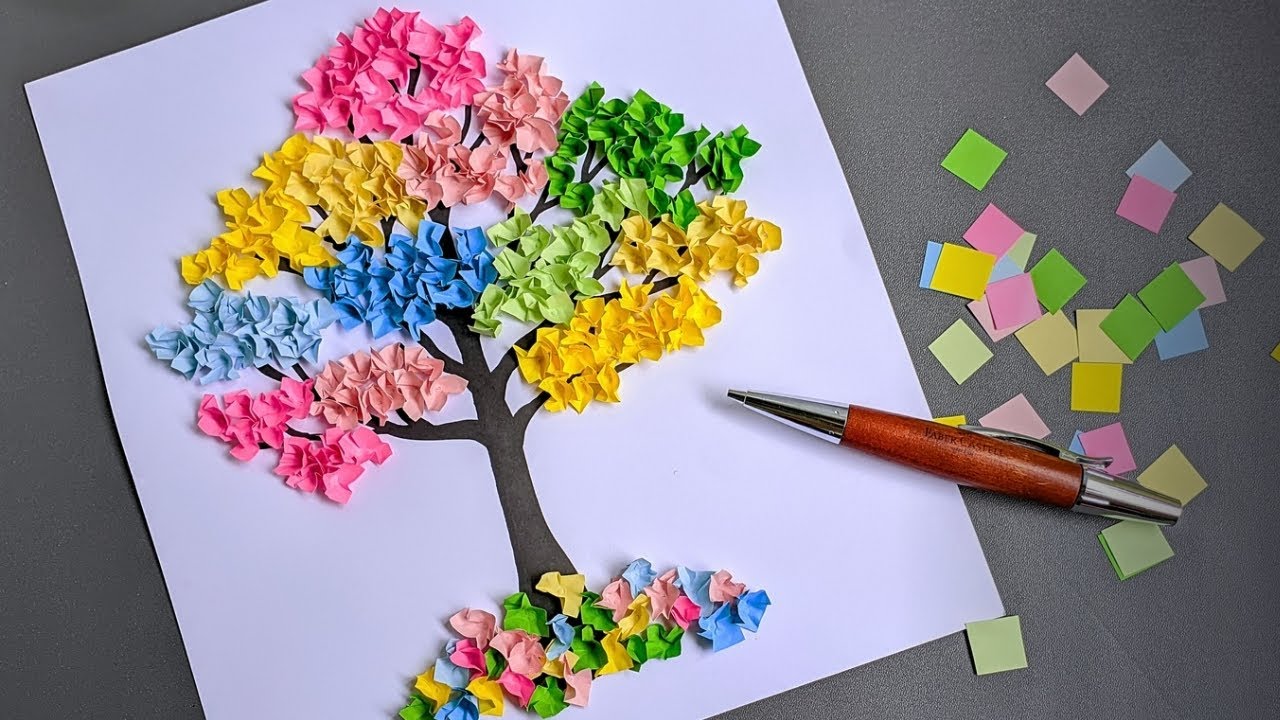 How to Make Paper Tree | Membuat Kolase Pohon dari Kertas Origami | DIY 3D Paper Tree | Rainbow Tree