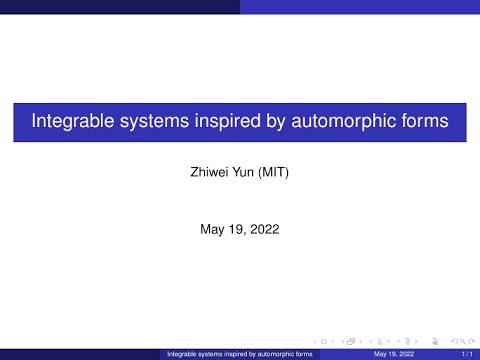 CAGP: Zhiwei Yun, "Integrable systems inspired by automorphic forms"