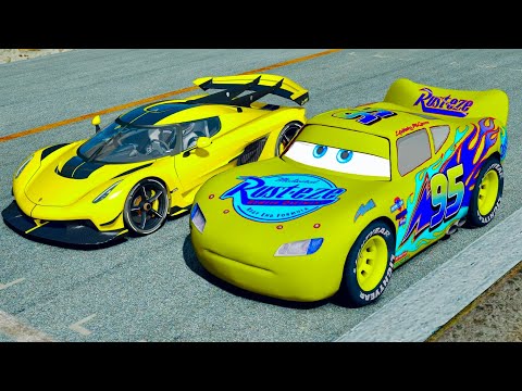Lightning McQueen Yellow Edition vs Koenigsegg Jesko - Drag Race 10 KM