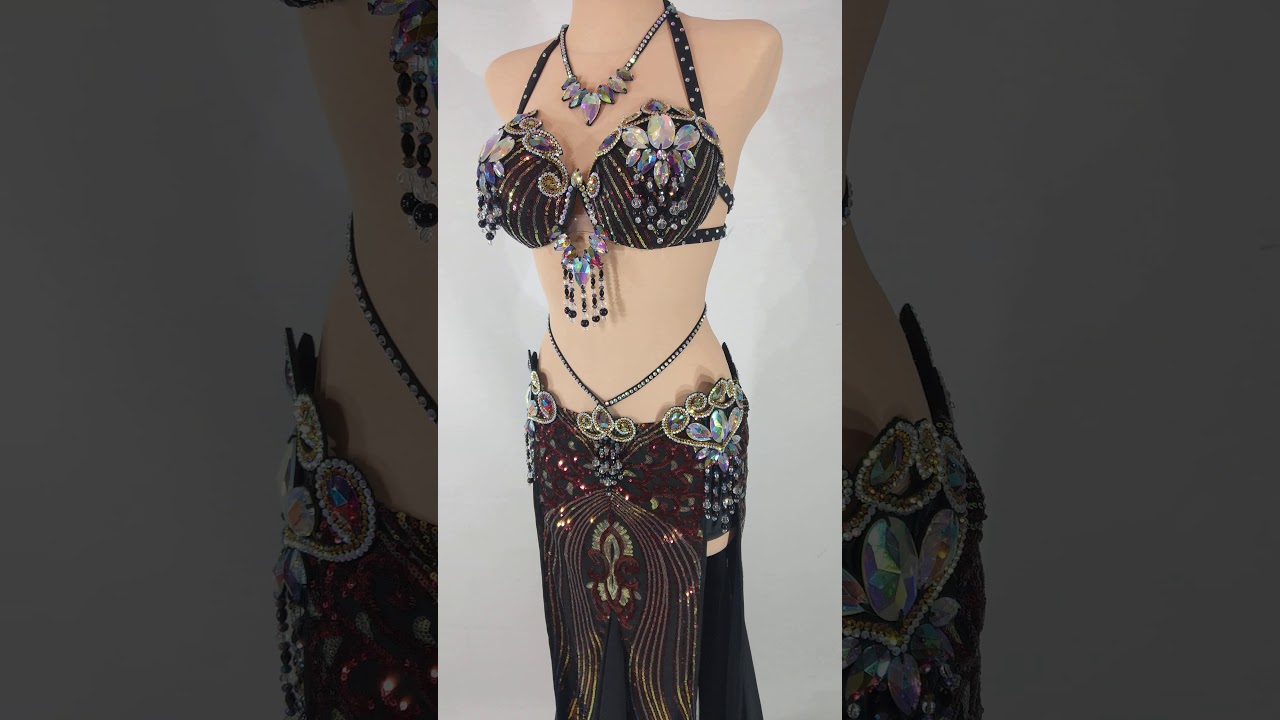 Terrific Black with Bordoux Belly Dance Costume