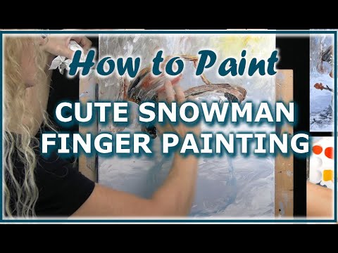 CUTE SNOWMAN FINGER PAINTING - Learn How to Fingerpaint a Snowman in Winter with Acrylic Paint!