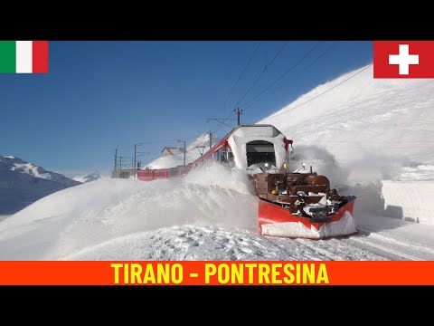 Winterliche Führerstandsmitfahrt Tirano - Pontresina (Rhätische Bahn, Berninabahn-Schweiz-Italien)4K