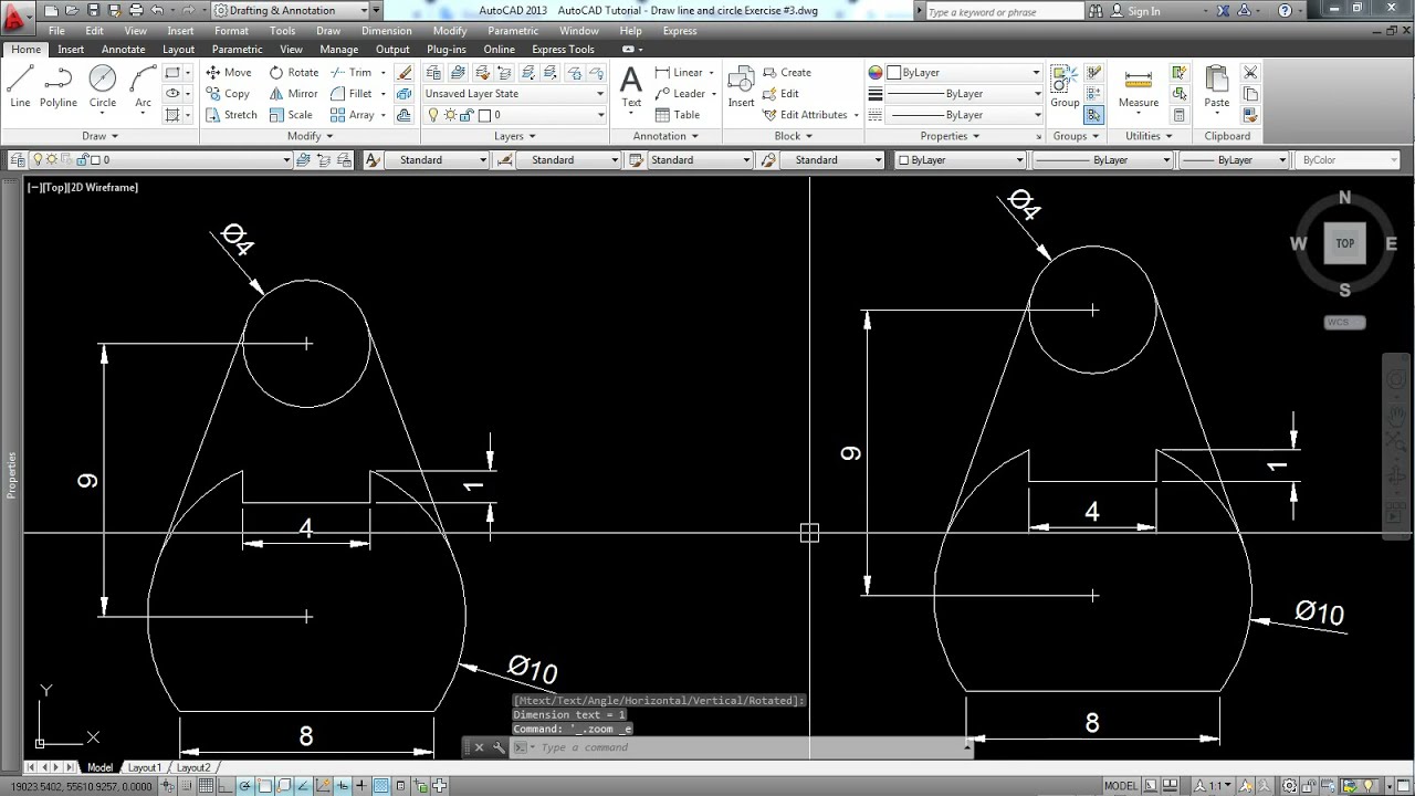 AutoCAD Tutorial: Draw line and circle Exercise #3