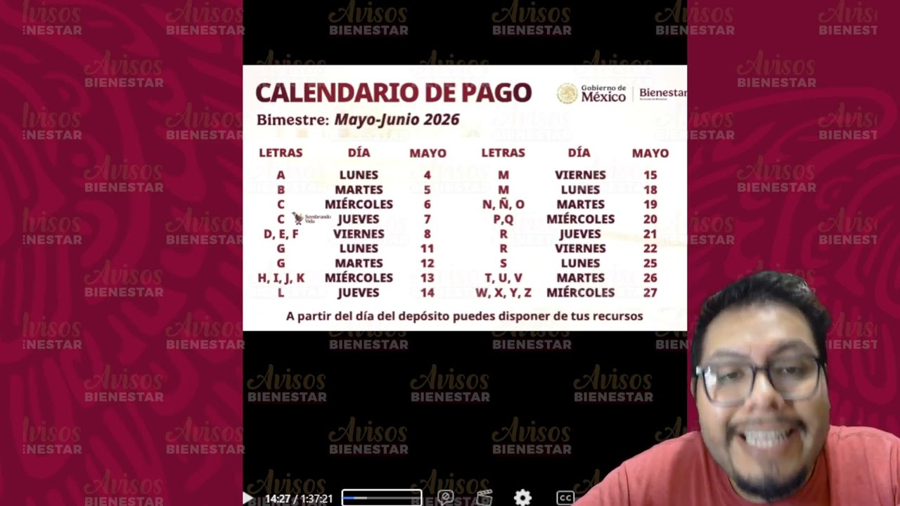 ya esta ¡EL CALENDARIO DE PAGOS! de la pensión bienestar adultos mayores mayo - junio 2026