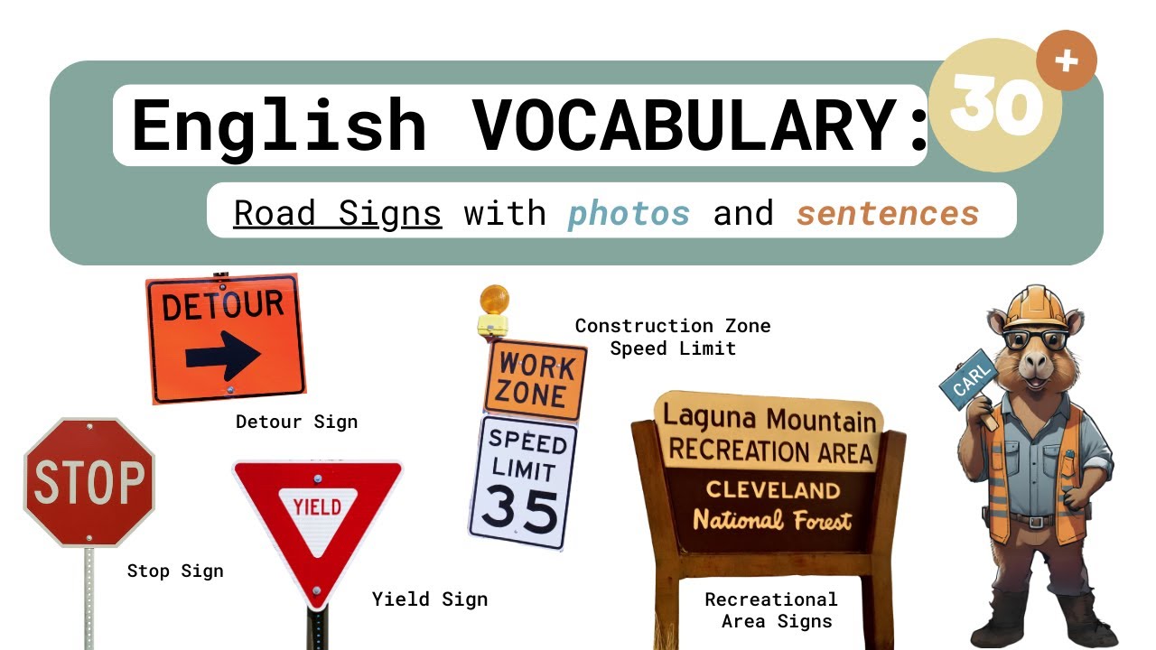 Road & Traffic Signs | Improve your ENGLISH | Example Sentences | Photo Flashcards | ESL