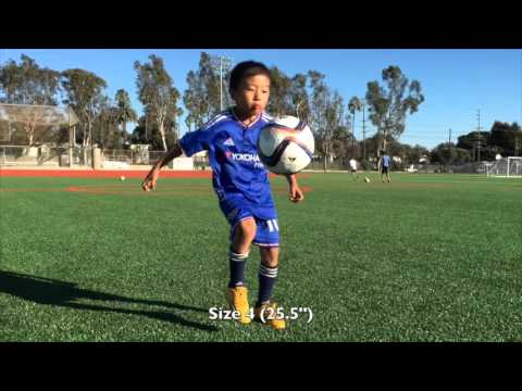 6 year old juggling soccer balls. Size 5, 4, 3, 2, 1 and tennis ball.