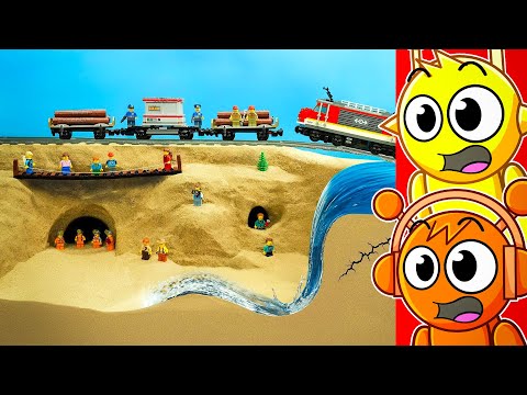 LEGO TRAIN CRASH vs GIANT TSUNAMI