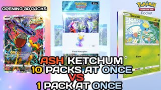 Ash Ketchum Open 10 PACKS AT ONCE VS 1 PACK AT ONCE WHICH METHOD IS BETTER?🔥