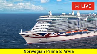 SHIPS TV - Norwegian Prima & P&O Arvia Cruse Shps Depart Port of Southampton (LIVE)