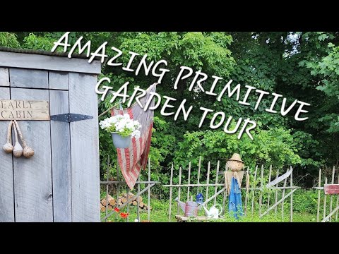 Tour the Stunning Log Cabin Home's Gardens ~ Inspiration Accessorizing Your Garden Antiques & Prims