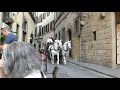Horse And Carriage Entering The Piazza Di Santa Trinita Florence Italy