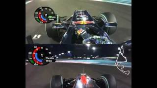 preview picture of video 'Vettel and Hamilton onboard comparison at Abu Dhabi'