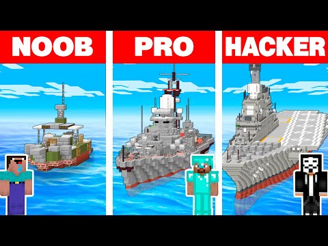 Minecraft WARSHIP BOAT HOUSE CHALLENGE: NOOB vs PRO vs HACKER