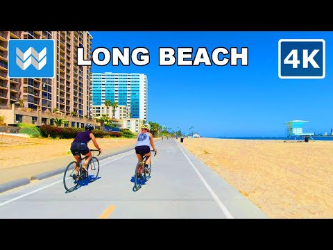 [4K] Long Beach Bike Ride 🚴 Shoreline Village to Belmont Shore - Relaxing Virtual Cycling 🎧