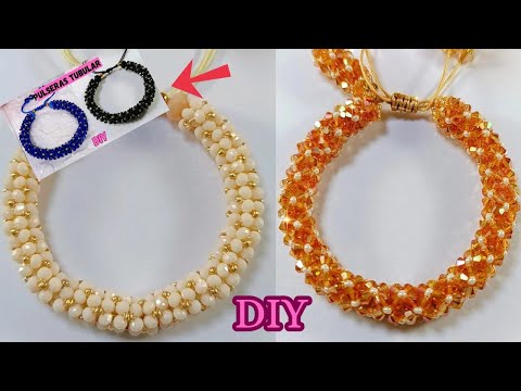 TUBULAR BRACELET WITH CRYSTALS AND SEED BEADS, STEP BY STEP