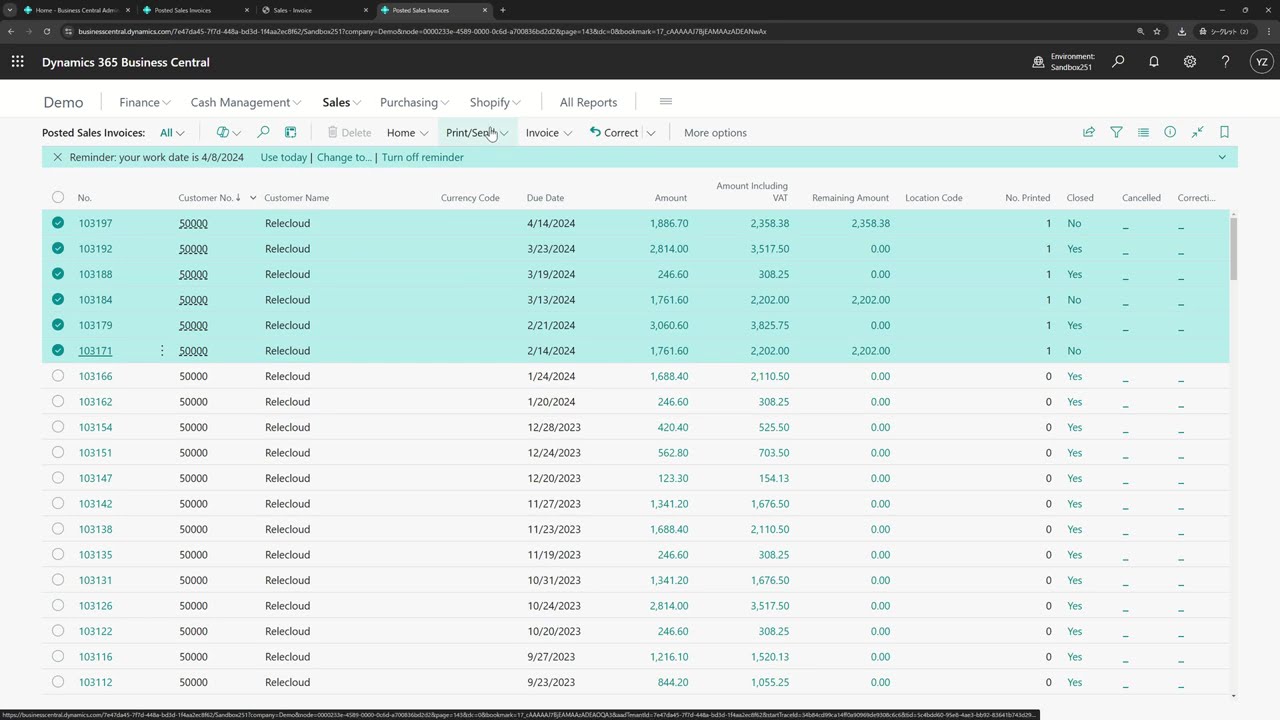 Business Central: Merge selected documents into a single PDF when you send the documents by email
