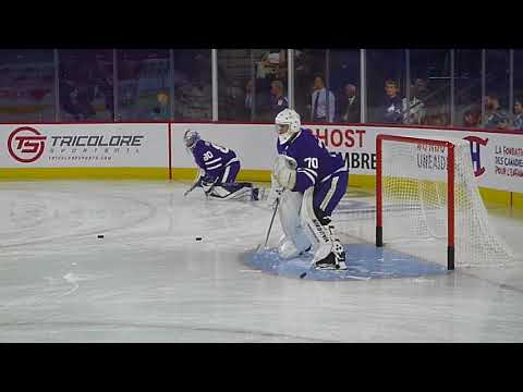 Toronto Maple Leafs rookie goalie Ian Scott warms up 9/8/18